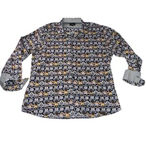 Cigar Couture Mens 3XL Button Down Shirt Black Multi Color Skull Floral Print